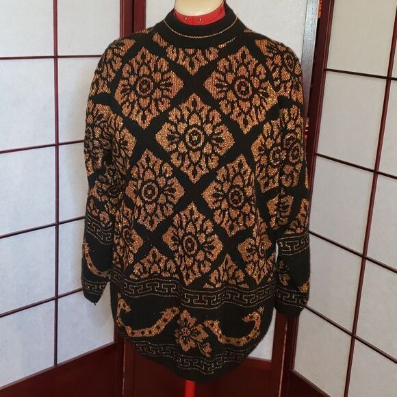 Dana Scott Black & Gold Knitted Pullover Sweater - Picture 1 of 7